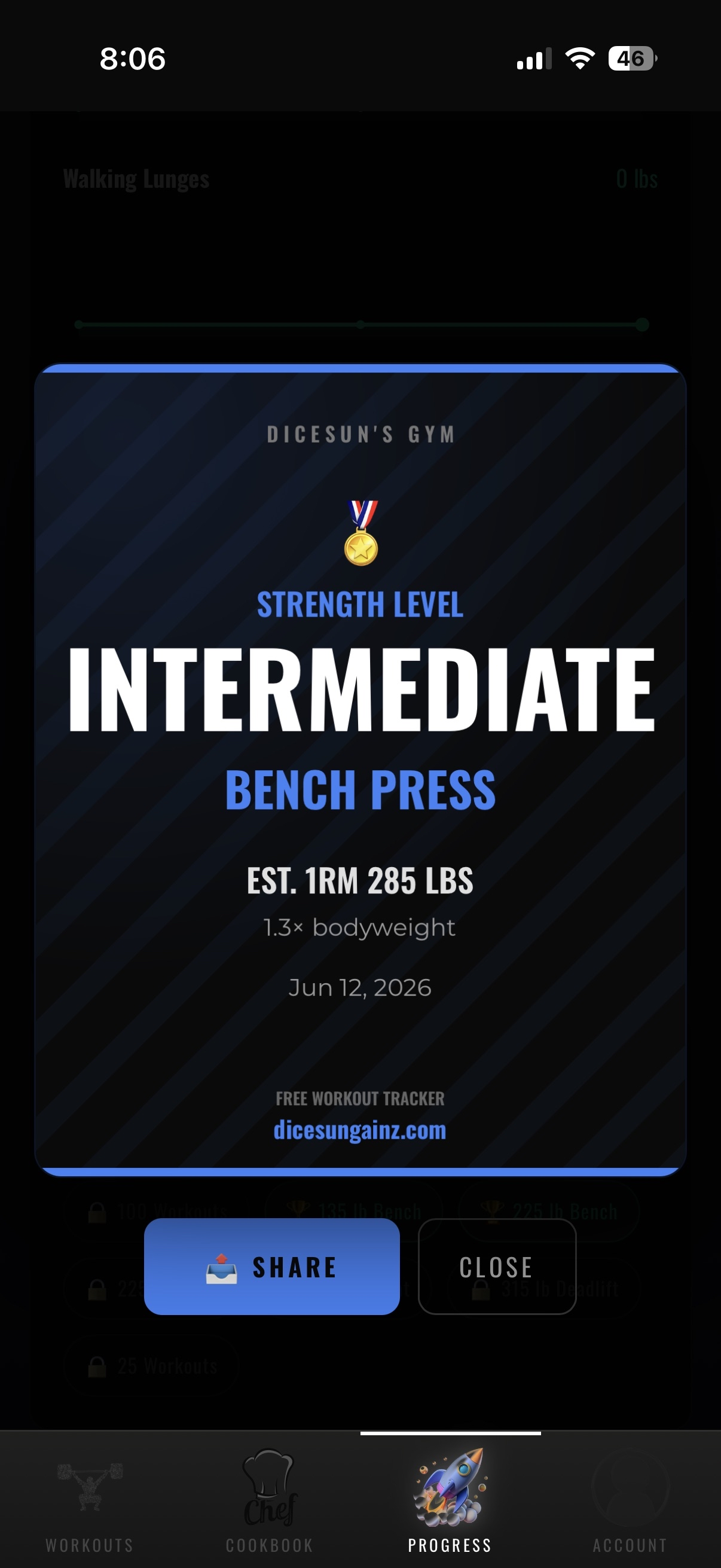 Strength level share card — Intermediate Bench Press